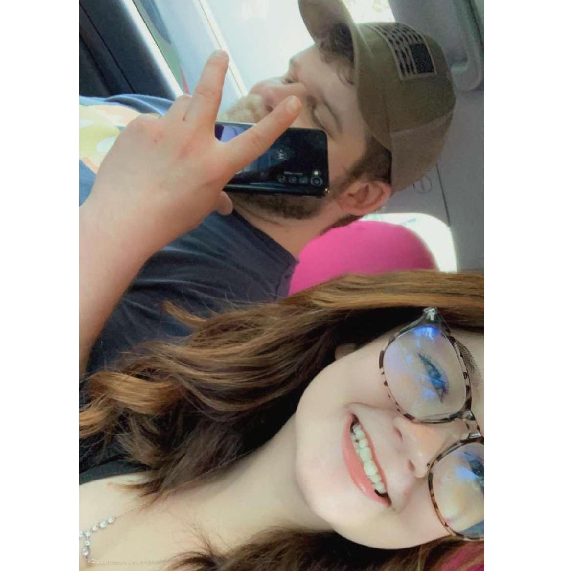 "Taking small trips together is always the best! I snapped this before we made our trip to visit our Xbox friends for the first time. He is always the driver and I am in charge of the radio."