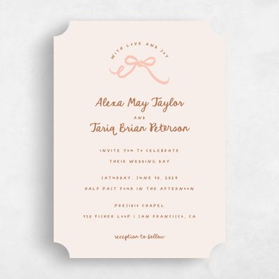 Beige Ticket Wedding Invitation - Emelia Portrait