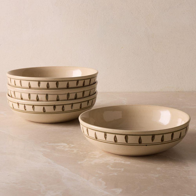 Pierce and Ward Ceramic Pasta Bowls, Green/Brown, Set of 4