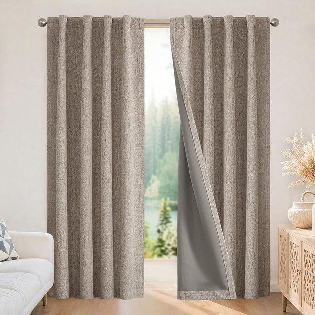 Joydeco Linen Blackout Curtains for Bedroom - 100% Light Blocking 1 Panels, Linen Drapes 100" W x 120" L, Thermal Insulated Room Darkening Curtains for Living Room, Rod Pocket & Back Tabs