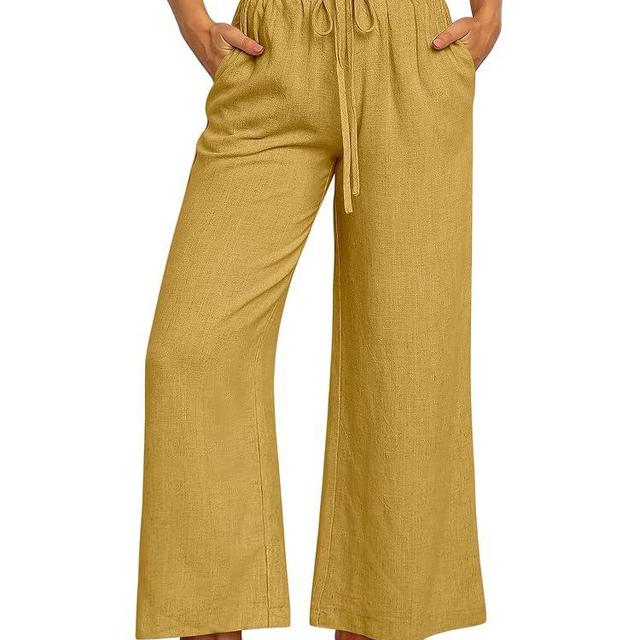 ANRABESS Women Linen Pants Casual Loose High Waist Boho Wide Leg Cropped Palazzo Beach Pants Summer Outfits 2024 Trendy