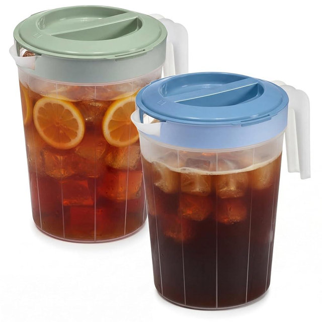 Tribello 2-Pack 1-Gallon Plastic Pitchers with Lids – Iced Tea Pitchers with Twist Cover BPA-Free, Dishwasher & Freezer Safe, Ideal for Water, Juice & Fridge Storage