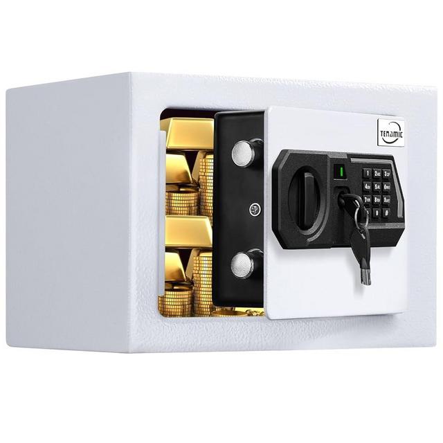 Tenamic Safe Box 0.23 Cubic Feet Electronic Digital Security Box, Keypad Lock Box Cabinet Safes, Solid Alloy Steel Office Hotel Home Safe, HB17 White
