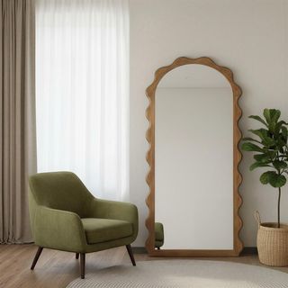 Rhea Arched Wall Mirror with Scalloped Wood Frame
