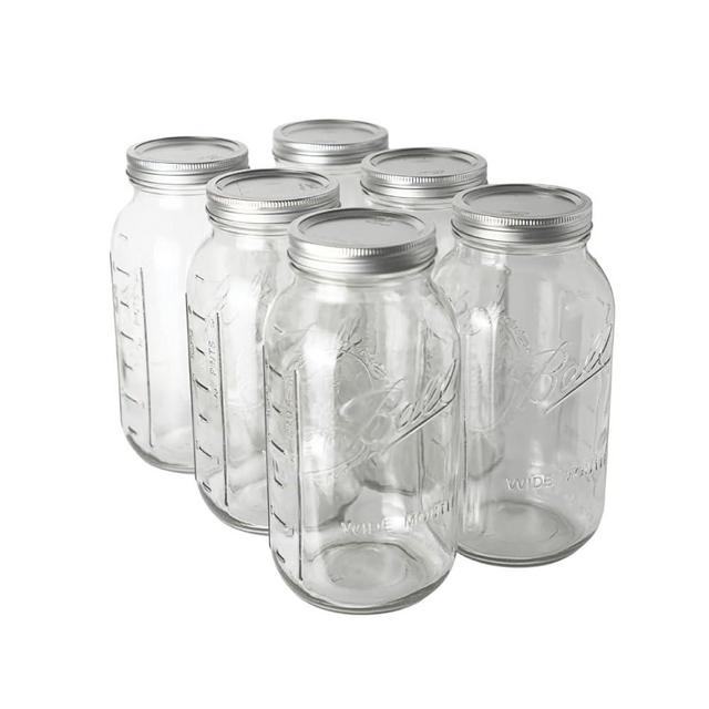 Ball - 64oz Mason Jars with Lids & Bands 6-Pack Half Gallon Mason Jars Clear Glass Jars for Kitchen Storage & Canning for Herbs, Jelly, Jams, and Spices 64 Ounce Wide Mouth Jars with Lid
