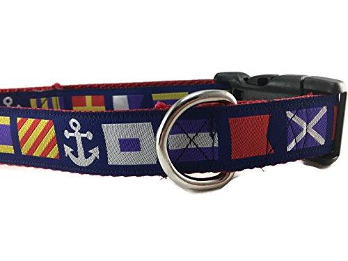 Nautical Dog Collar, Caninedesign, Quick Release Buckle, 1 inch Wide, Adjustable, Nylon, Medium and Large (Nautical Flags, Large 15-22")