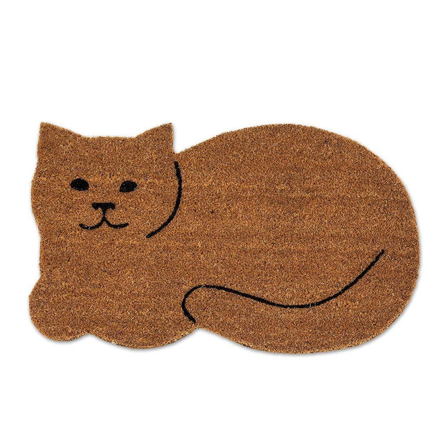 Abbott Collection Resting Cat Shaped Non-Slip Doormat - Coir (18" x 30")