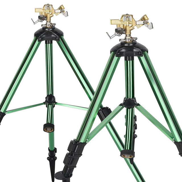 ARICOR 2 Pack Impact Sprinkler on Tripod Base, 360° Adjustable Brass Sprinkler Head with Stakes, Heavy Duty Metal Tripod Lawn Sprinkler for Large Area Lawn, Yard & Garden Irrigation
