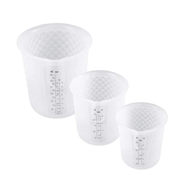 POsell Measuring Cups Silicone, set of 3 piece, Good Grips Squeeze & Pour, Cup Walls 20 Percent Thicker Than Competitors, convenient to stir with a spoons, liquid measuring cup