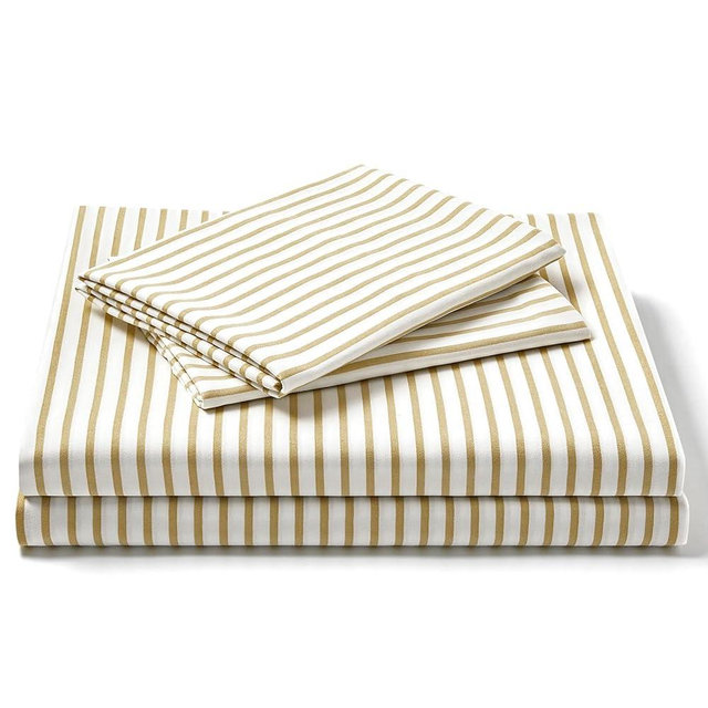 FreshCulture Queen Sheet Set - Ultra Soft Striped Sheets - Brushed Microfiber - Deep Pockets up to 16" - Easy Care - Hotel Luxury 4 Piece Striped Sheets Queen, Stripe Beige