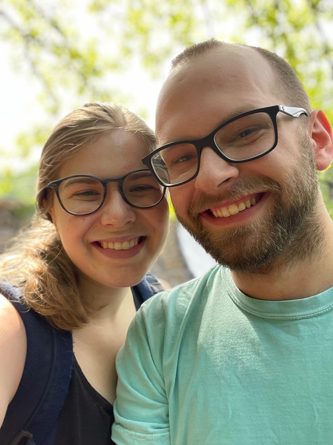Spending time in nature. Not pictured: our dog trying to pull our arms off.