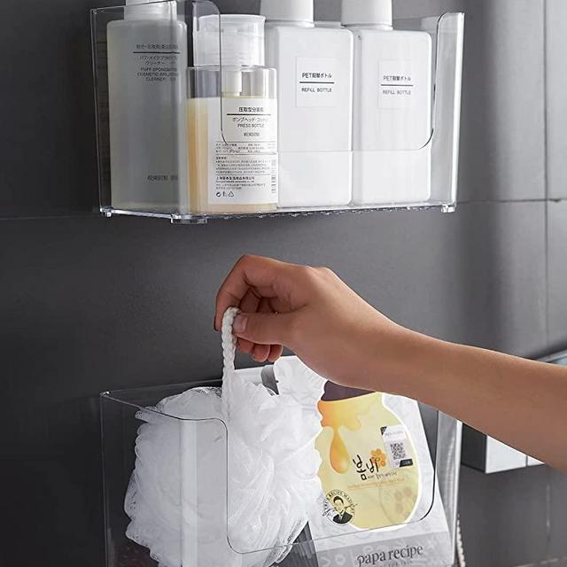 Sooyee 2-Pack Shower Caddies,No Drilling Wall Mounted Bathroom Corner Shelf Organizer with Hooks Suction Kitchen Storage,Stackable Makeup Organizer Stand on Countertop,Clear