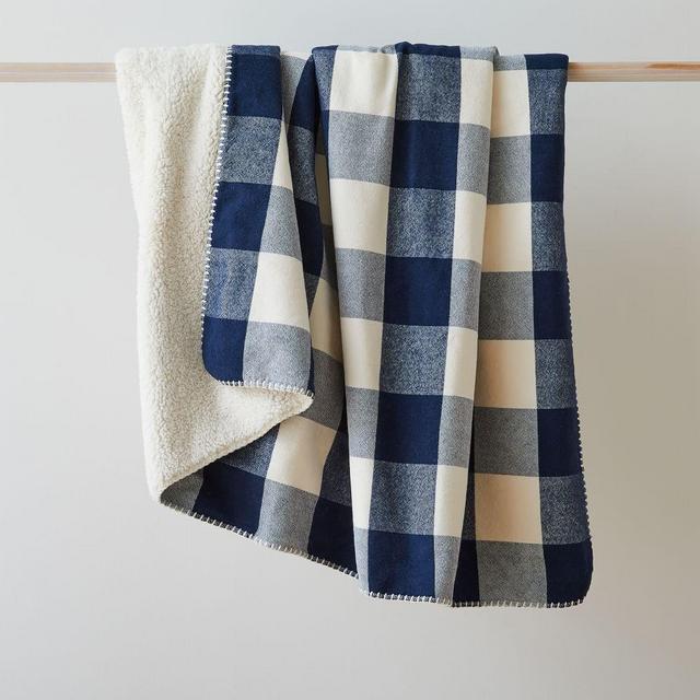 Heather Taylor Home Gingham Sherpa Back Throw, 50"x60", Midnight