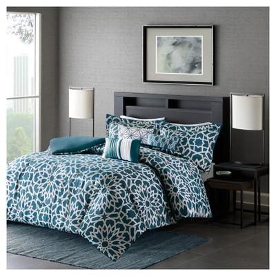 Teal Carmella Jacquard Duvet Cover Set 6pc