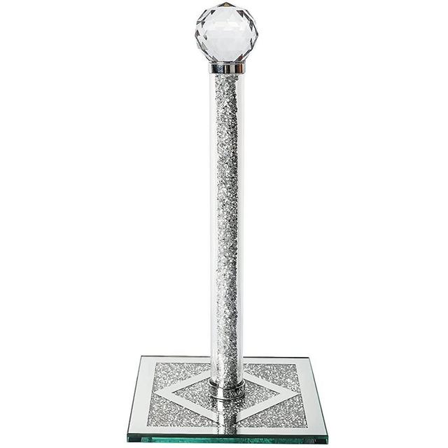 Silver Paper Towel Holder Stand, Countertop Paper Towel Roll Dispenser Holders with Cube Base, Tissue Counter Filled with Sparkly Crystal Crushed Diamond House Decor for Kitchen Bathroom, Heavy Weight