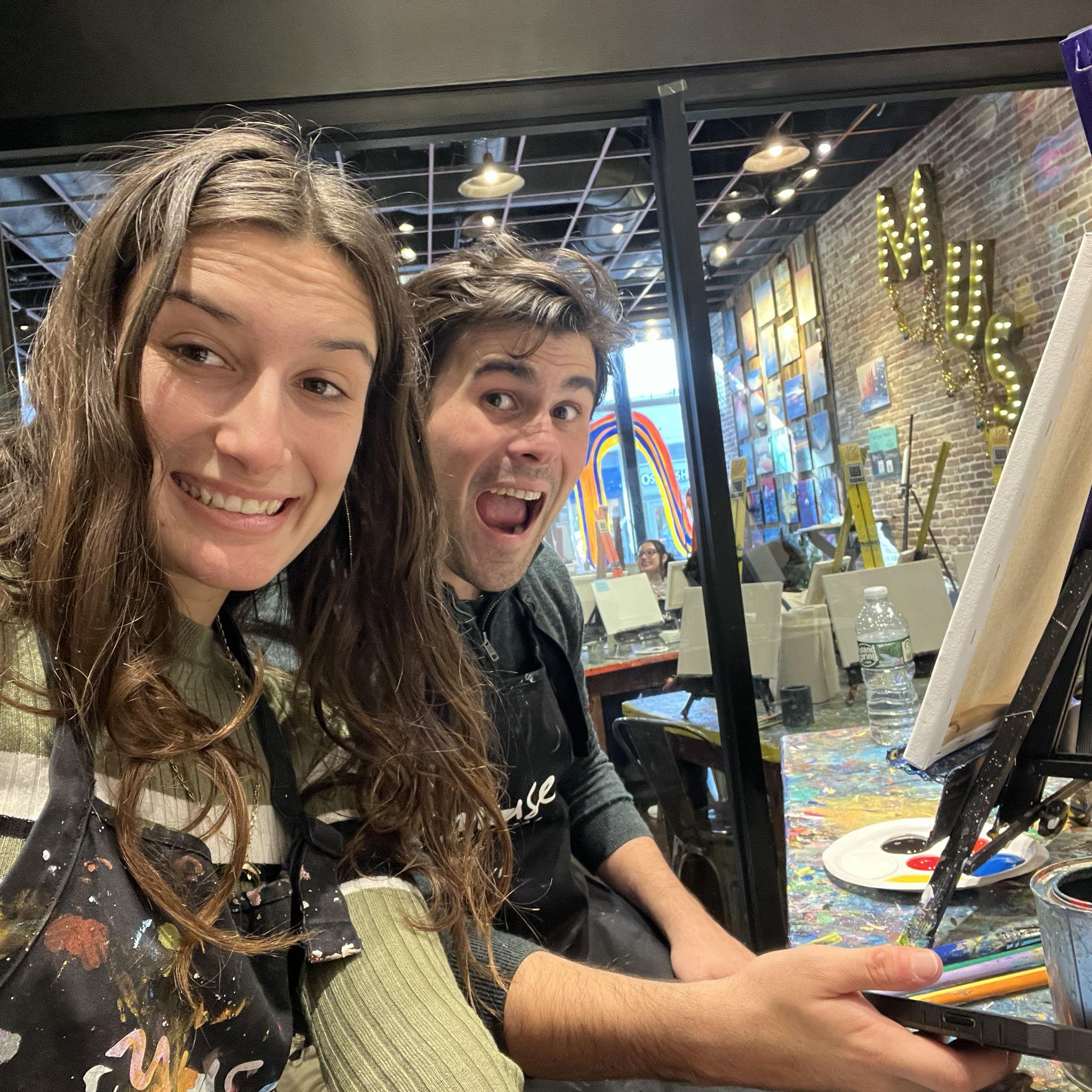 James and Charlotte at a paint and sip in Boston! Charlotte was the superior painter, James was the superior sipper