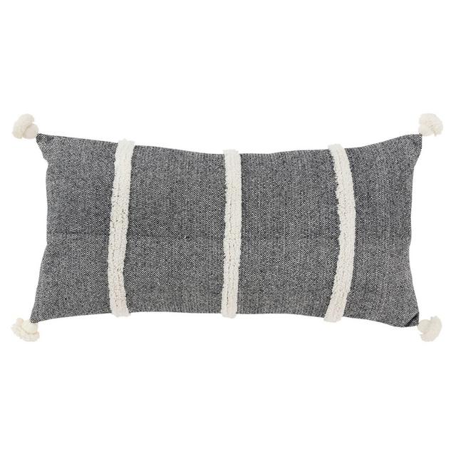 14"x26" Oversized Striped Poly Filled Lumbar Throw Pillow Gray - Rizzy Home