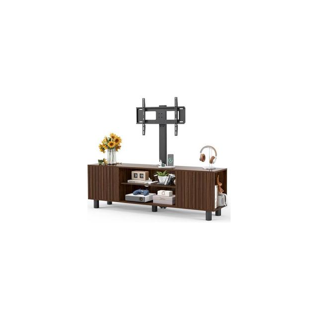 Skyzoo TV Stand with Swivel Mount & Power Outlet for 50/55/65" inches TV for Living Room, Height Adjustable, Walnut