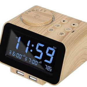 USCCE Digital Alarm Clock Radio - 0-100% Dimmer, Dual Alarm with Weekday/Weekend Mode, 6 Sounds Adjustable Volume, FM Radio w/Sleep Timer, 2 USB Charging Ports, Thermometer, Battery Backup(Wood Grain)