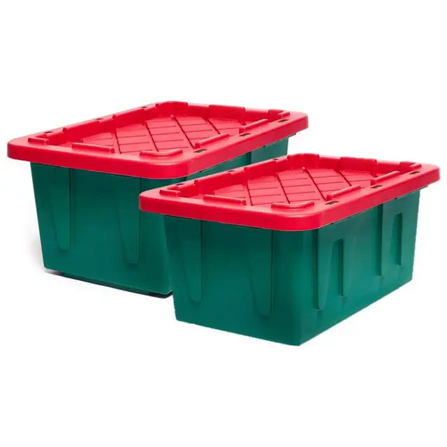 HOMZ Durabilt 15-Gallon Storage Tote, Green and Red, 2 Pack