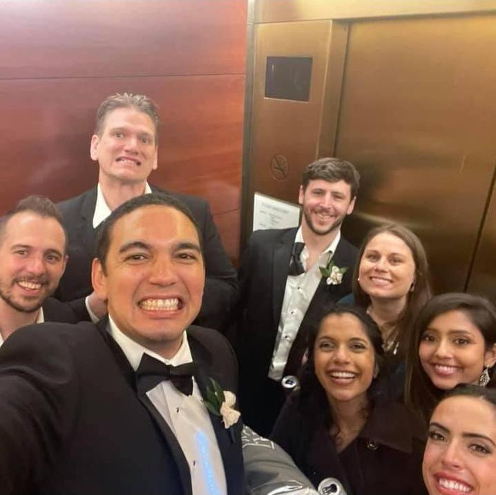 Elevator ride after Pat and Steph's wedding