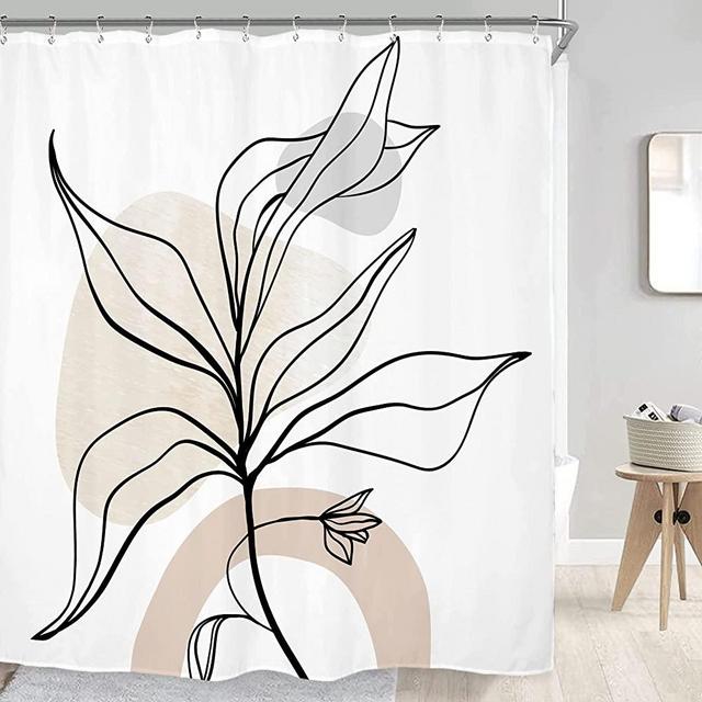 Riyidecor Flower Abstract Shower Curtain, Boho Mid Century Shower Curtains Set 72''W X 72''H, Minimalist Aesthetic Shower Curtain, Modern Simple Cute Shower Curtain, Bath Curtain Fabric for Bathroom