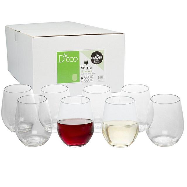Unbreakable Wine Glasses - 100% Tritan - Shatterproof, Reusable, Dishwasher Safe (Set of 8 Stemless) by D'Eco