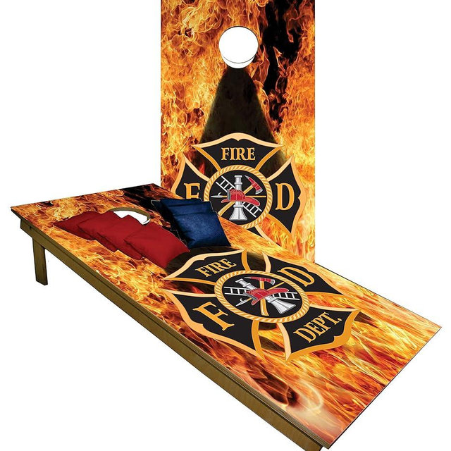 Premium Cornhole Set - Firefighter Truck Tailgate Cornhole Boards w Set of 8 Cornhole Bags! 925