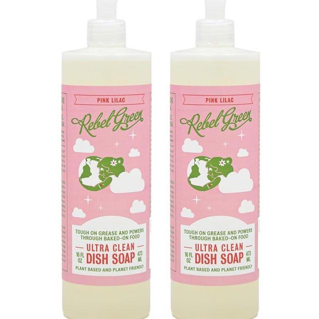 Rebel Green Super Deluxe Dish Soap - Natural Dishwashing Soap - Liquid Dish Detergent - Sustainable Dish Liquid Scented with Pink Lilac - (16 oz Bottles, 2 Pack)