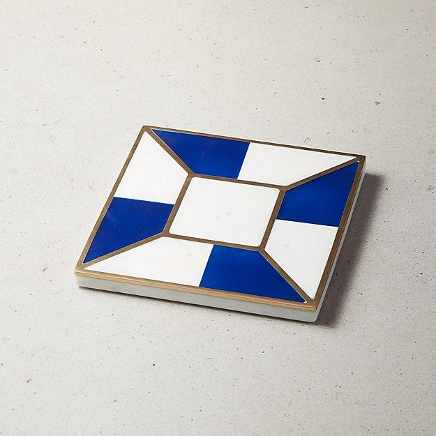 Parasol Blue and White Marble Trivet