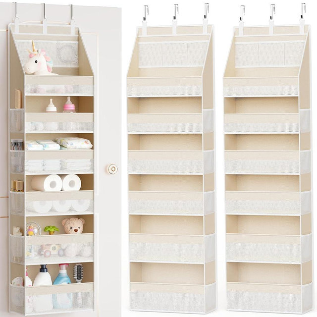 Criusia 2 Pack Over the Door Organizer, 6-Shelf Closet Hanging Storage with 13 Mesh Pockets, 55lbs Capacity Behind the Door Storage for Baby Nursery, Bathroom, Bedroom, and Dorm, Beige