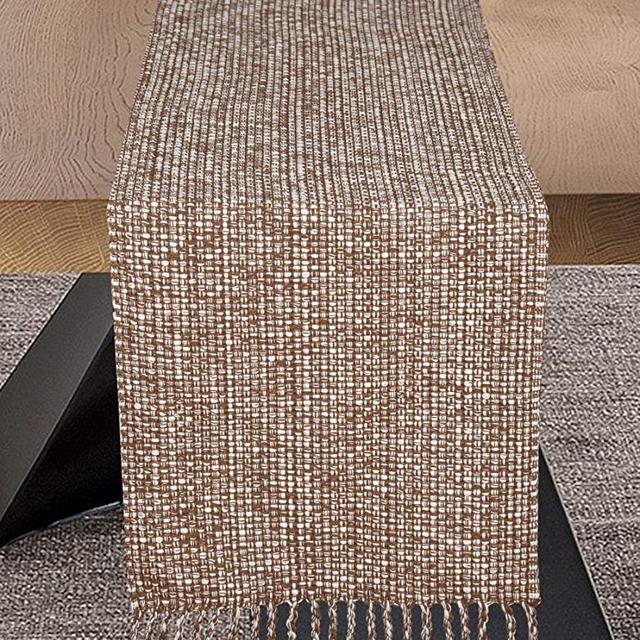 Urban Villa, Brown/Ivory 100% Cotton Two Tone Table Runner,14''x 72'' Over Sized, Two Tone Table Runner with Fringes, Every Day Use,Heavier Quality