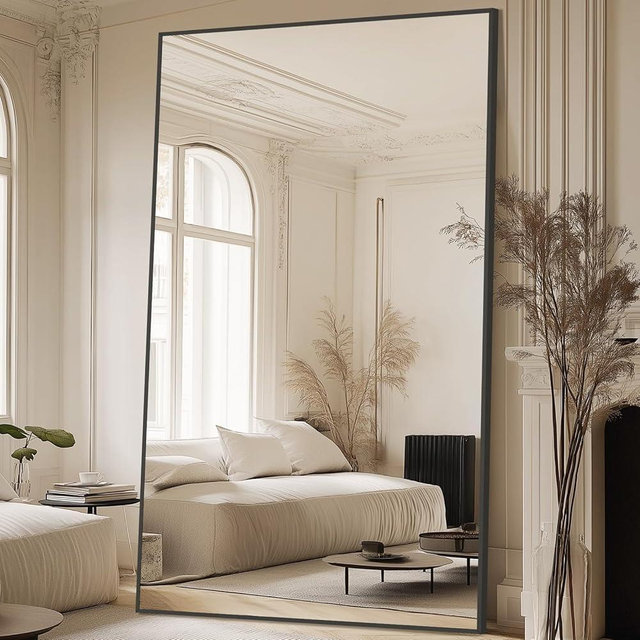 MELOMOIR 44"x72" Oversized Floor Mirror, Freestanding, Large Full Body Mirror for Bedroom, Living Room & Gym - Black Mirror with Tempered Glass