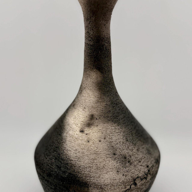 Smoke Fired Raku Genie Bottle Vase Unique Handmade Wheelthrown Art Vase