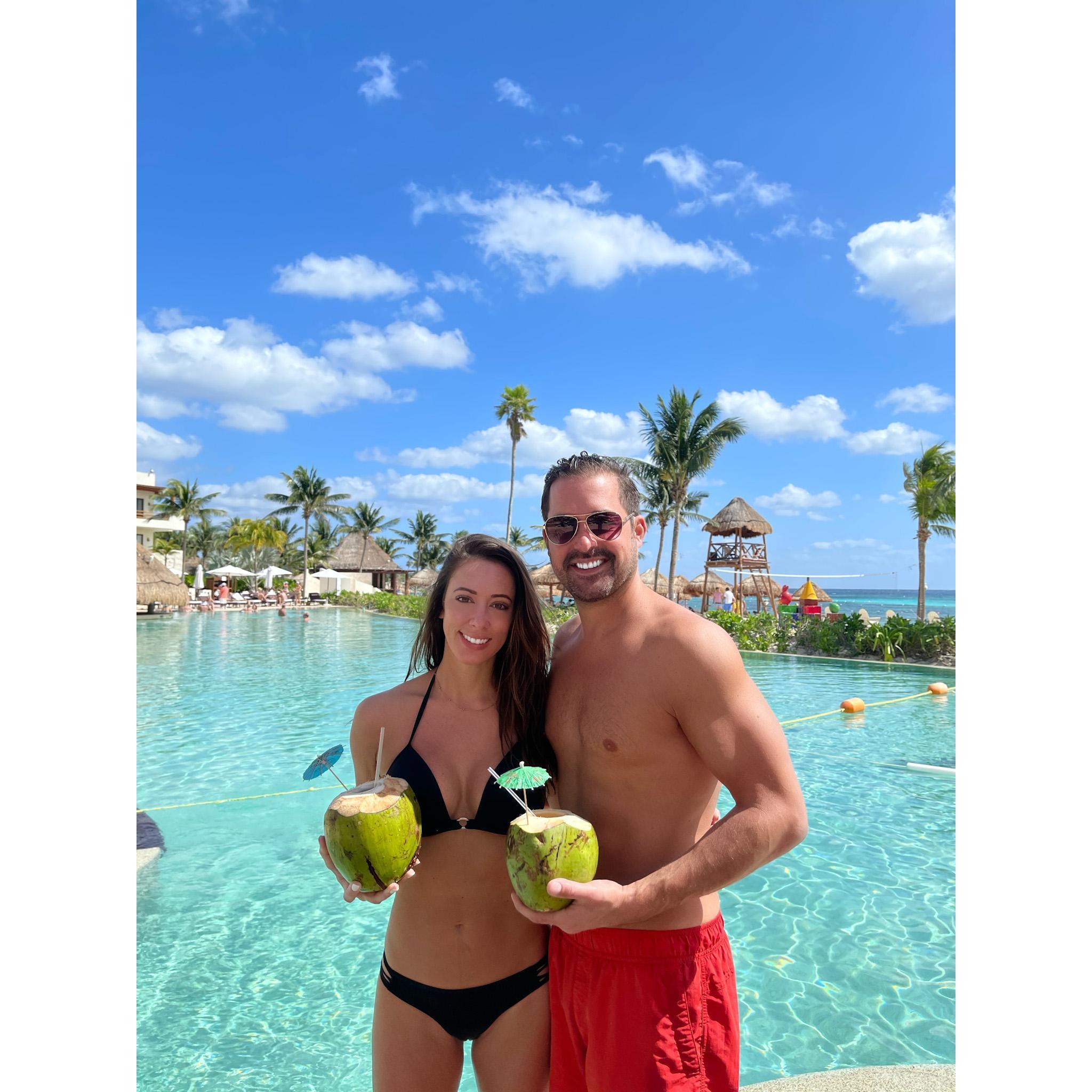 Fresh Coconut drinks at Secrets Akumal