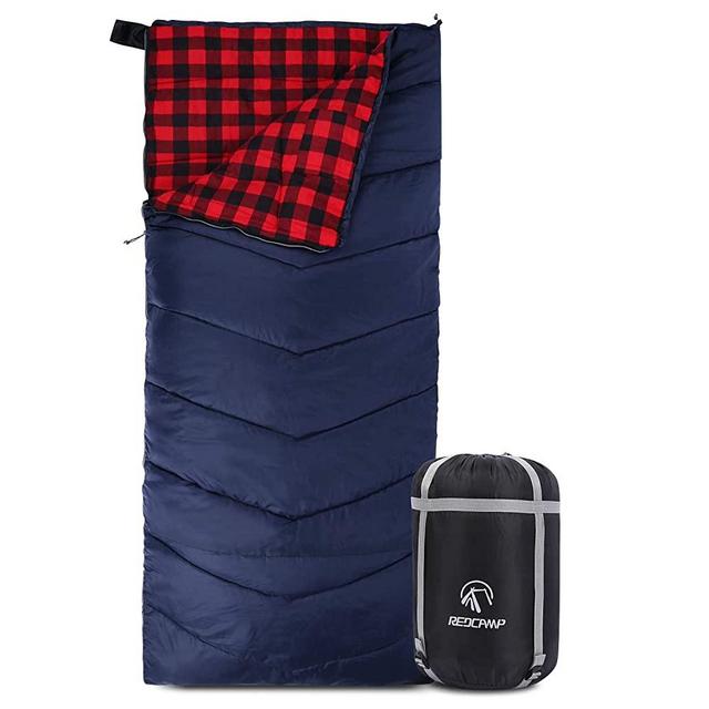 Cotton Flannel Sleeping Bag for Adults, 23/32F Comfortable, Envelope with Compression Sack Blue/Grey 2/3/4lbs (91"x35")