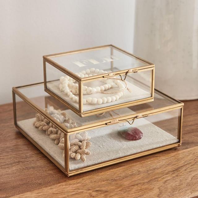 Golden Glass Square Shadow Box Set, Gold, 1 X Small Box, 1 X Large Box Bom