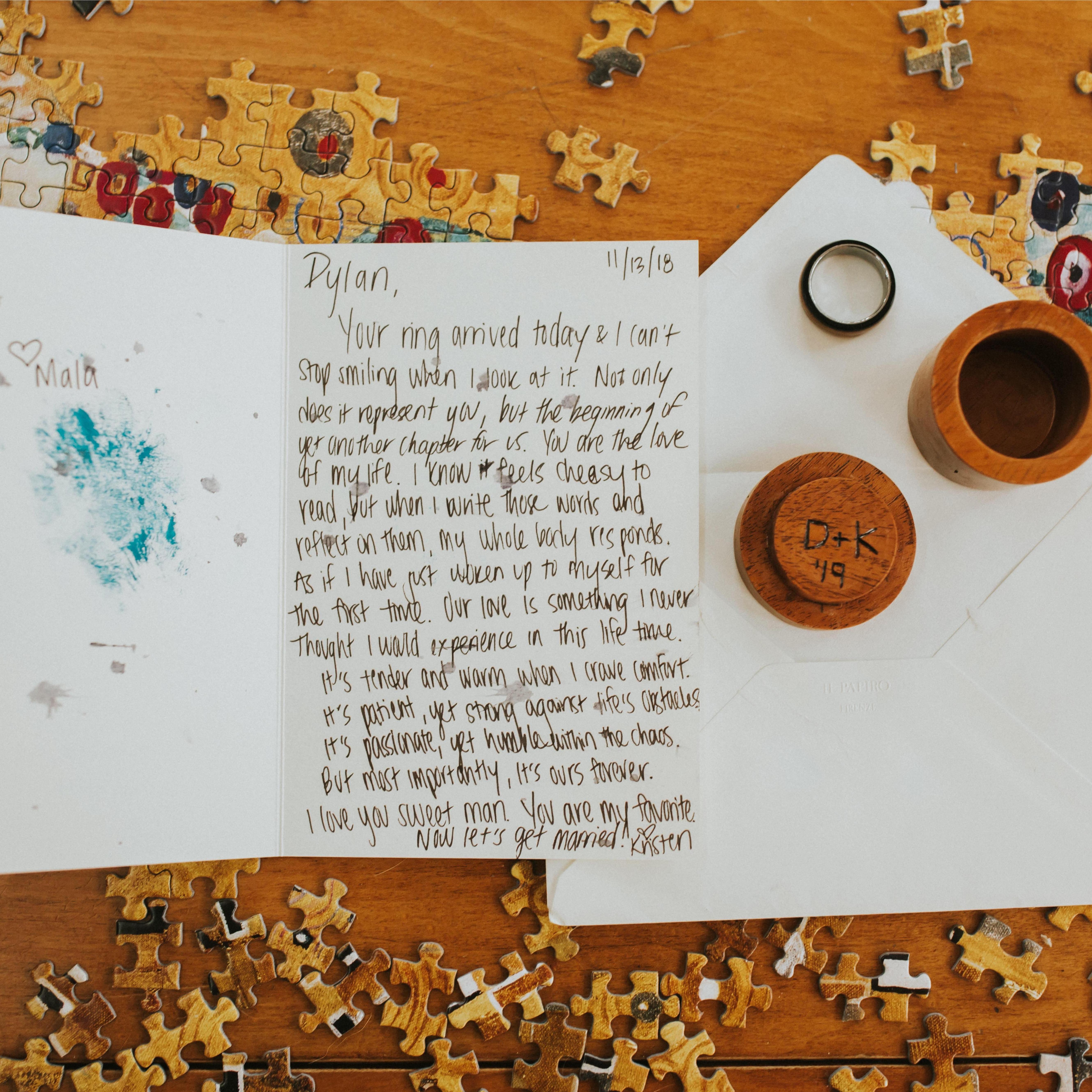 4/9/19
Kristen's letter to Dylan before she proposed.