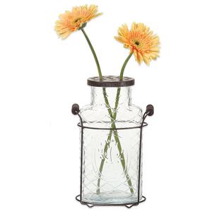 10.5-Inch Metal and Glass Vase