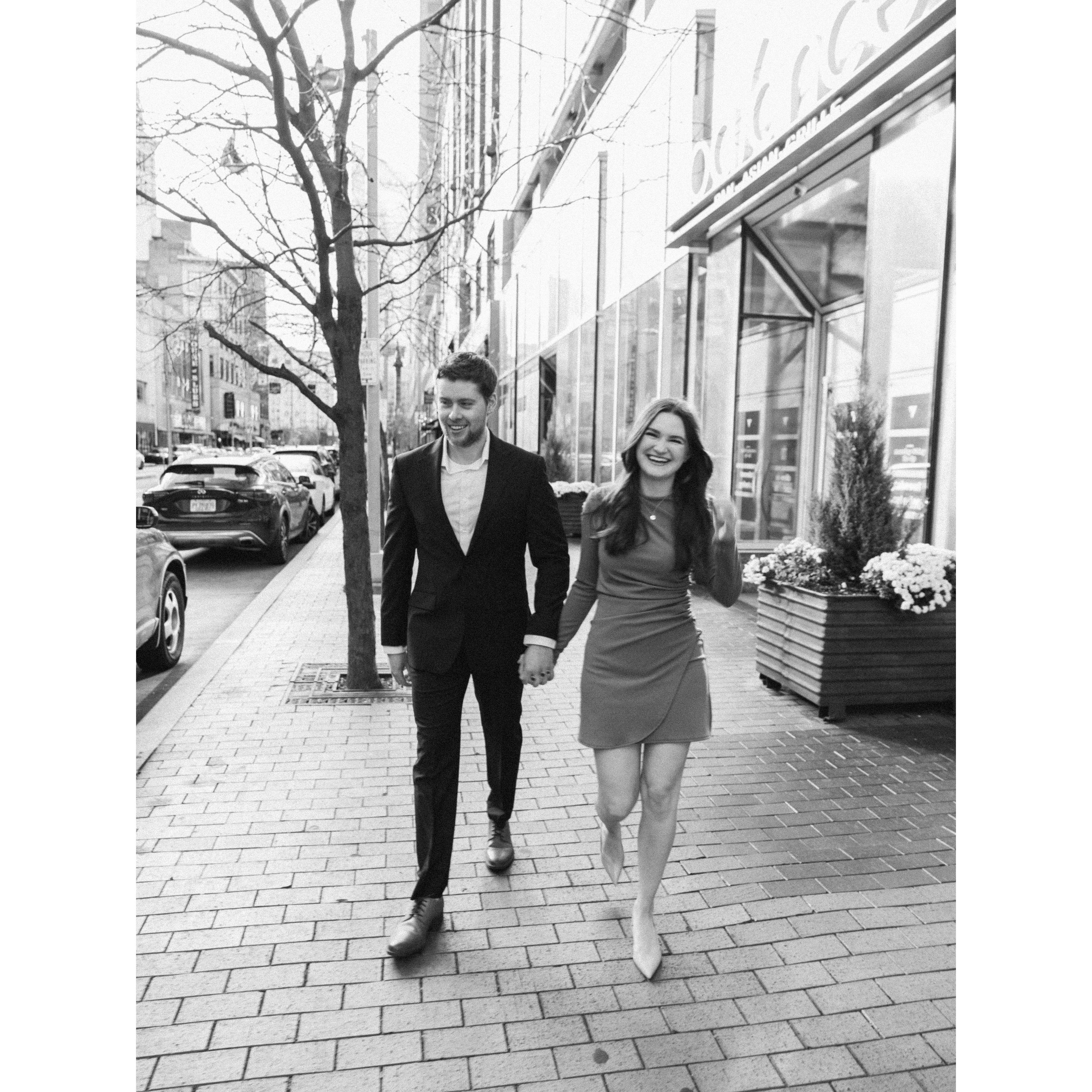 During our engagement session, this photo was taken right outside of our apartment in Cleveland where we have loved living for the last 2 years.
