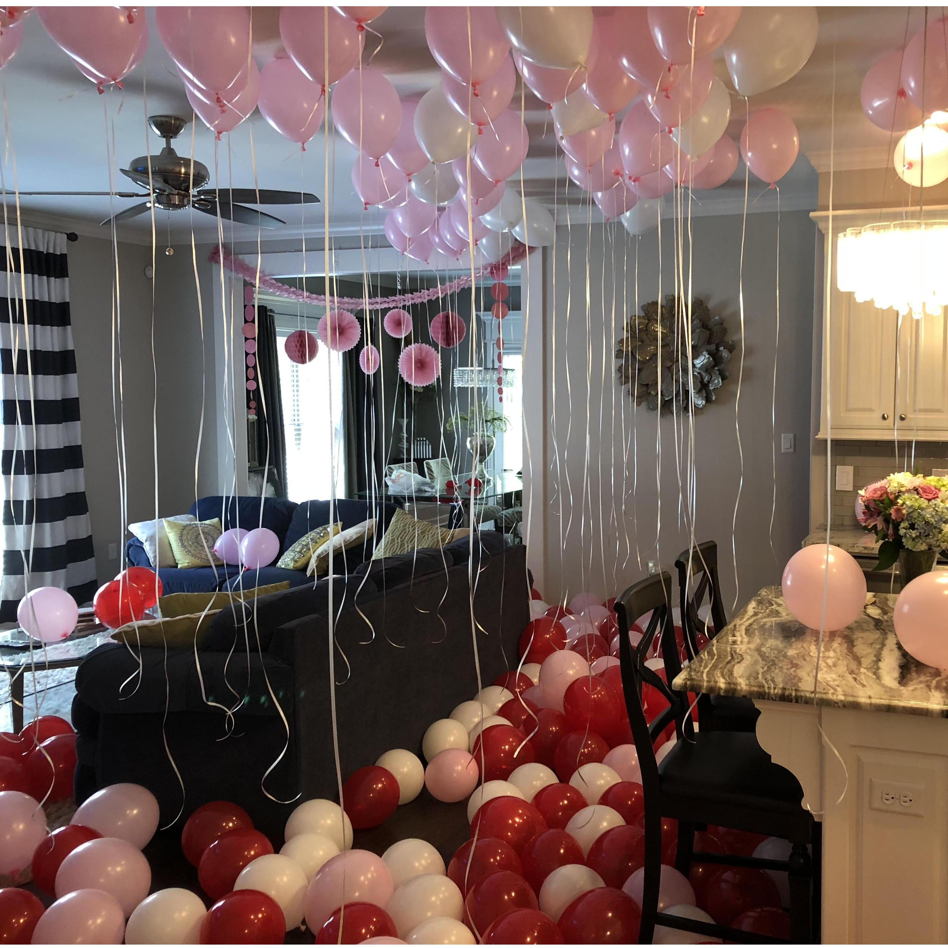 A small glimpse of all the balloons he blew up himself for the proposal!
