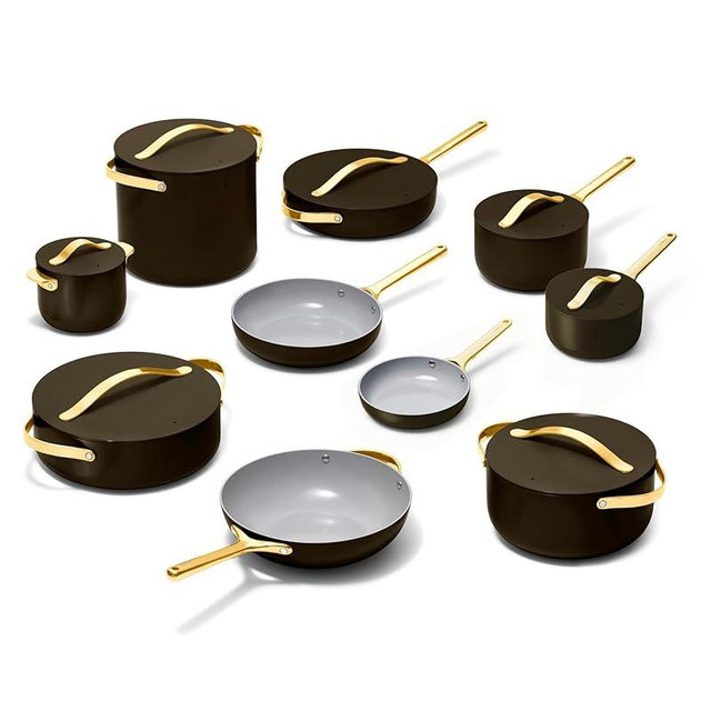 Caraway 22-Piece Nonstick Ceramic Cookware Set - Includes Fry Pans, Sauce Pan, Sauté Pan, Dutch Oven, Petite Cooker, Stir Fry Pan, Rondeau, Stock Pot, Lids & Storage Organizers - Black