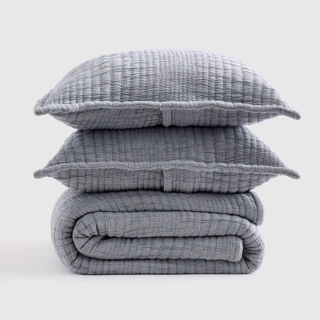 Organic Cotton Channel Quilt Set, Full/Queen, Color Blue
