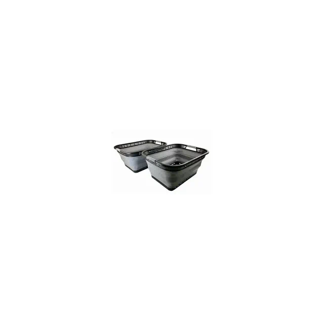 SAMMART 42L Set of 2 Collapsible Plastic Laundry Basket, Black/Frost Grey