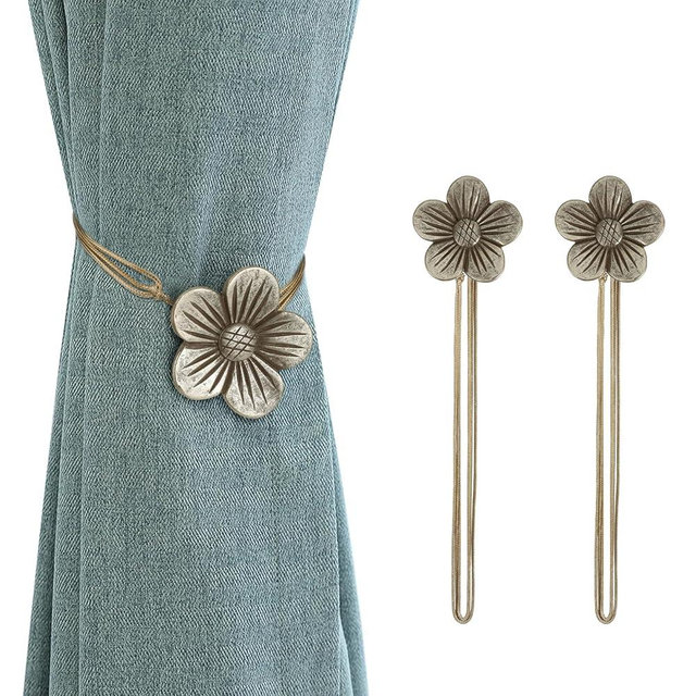Lewondr Magnetic Curtain Tie, 1 Pair Vintage Resin Flower Curtain Drapery Holdback Window Curtain Decorative Buckle Holder for Home Cafe Balcony - Coffee