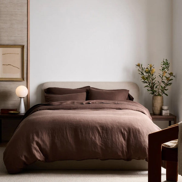 European Linen Double Flange Duvet Cover Set - Espresso, King/Cal King