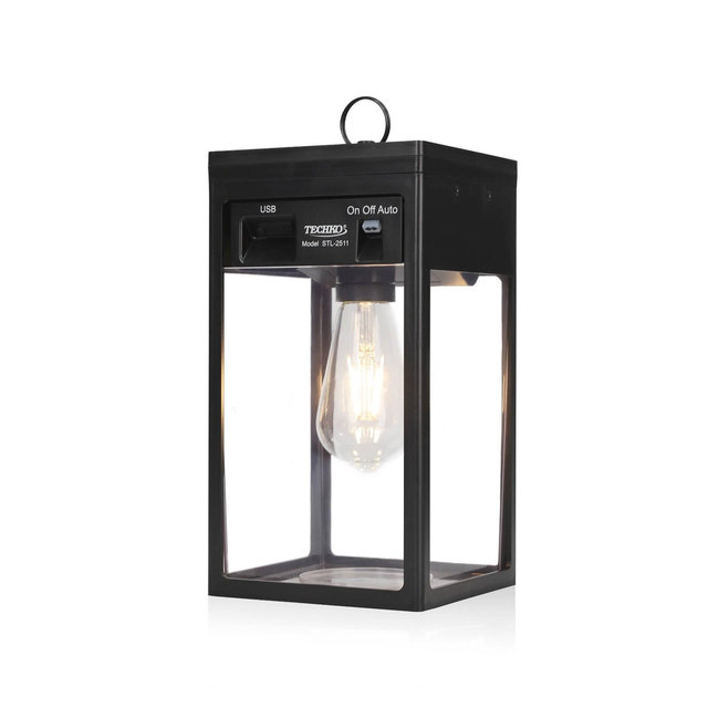 Techko Maid Solar Portable Edison Bulb Outdoor Lantern Matte Black