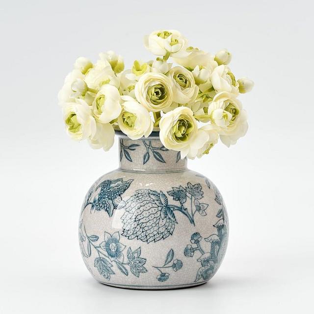 SIDUCAL Blue and White Vintage Vase | 6 Inch Ceramic Chinoiserie Floral Vase | Retro Ice Cracked Blue and White Porcelain Vase for Table, Living Room, Bathroom Decoration, Shelf Decor, Mantel