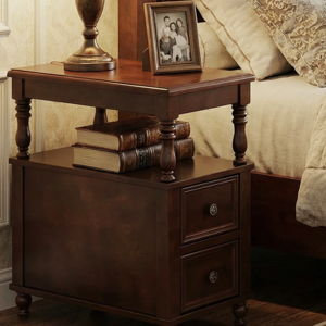 2 Drawers Solid Wood Nightstands Bedside Table For Bedroom - Walnut, Set of 2