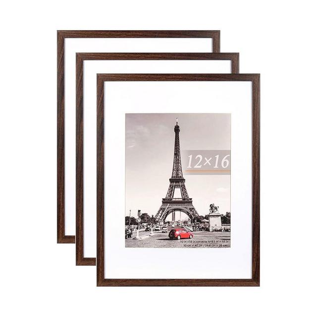 kennethan 12x16 Picture Frame Rustic Brown 3 Pcs in 1 set 12x16 Frame can Display 8.5x11 inch Picture with Mat or 12x16 inch Picture Without Mat on the Wall